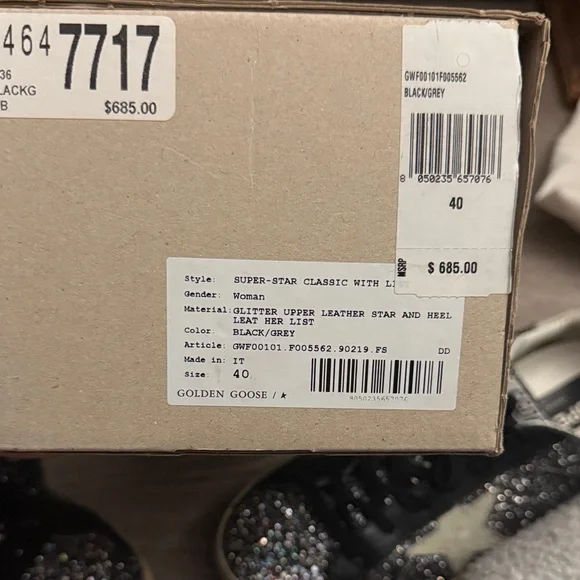 Golden Goose Deluxe Brand Super-Star Sneakers Black Silver Glitter Size 10 - Picture 9 of 12